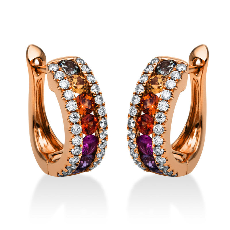 Creolen 18 kt RG, 52 Brill. 0,45 ct, TW-si, 14 Saphire 1,05 ct fancy