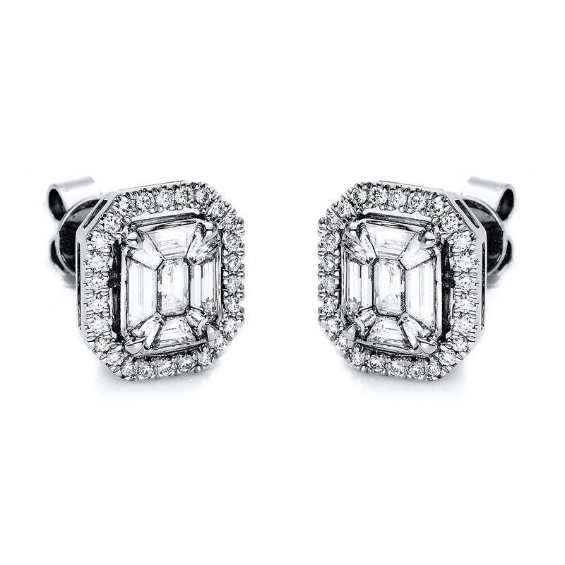 Ohrstecker 18 kt WG, 8 Bag. 0,17 ct, TW-si, 6 Bag. 0,30 ct, TW-si, 4 Bag. 0,28 ct, TW-si, 52 Brill. 0,19 ct, TW-si