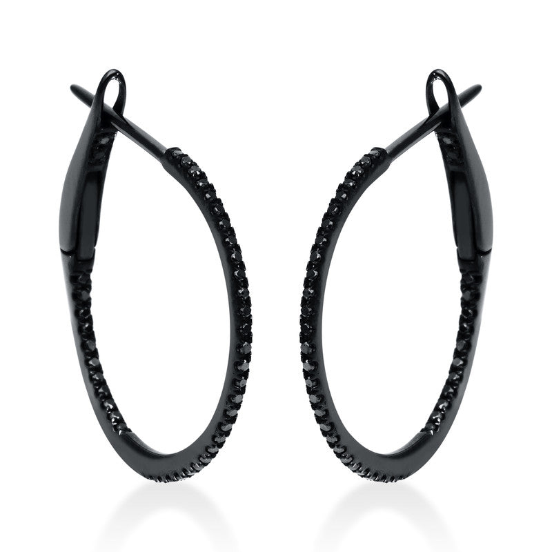 Creolen 18 kt WG, schwarz rhodiniert, 86 Brill. 0,20 ct, schwarz