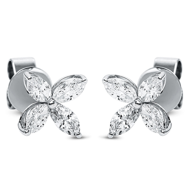 Ohrstecker 18 kt WG, 8 Nav. 0,90 ct, TW-si