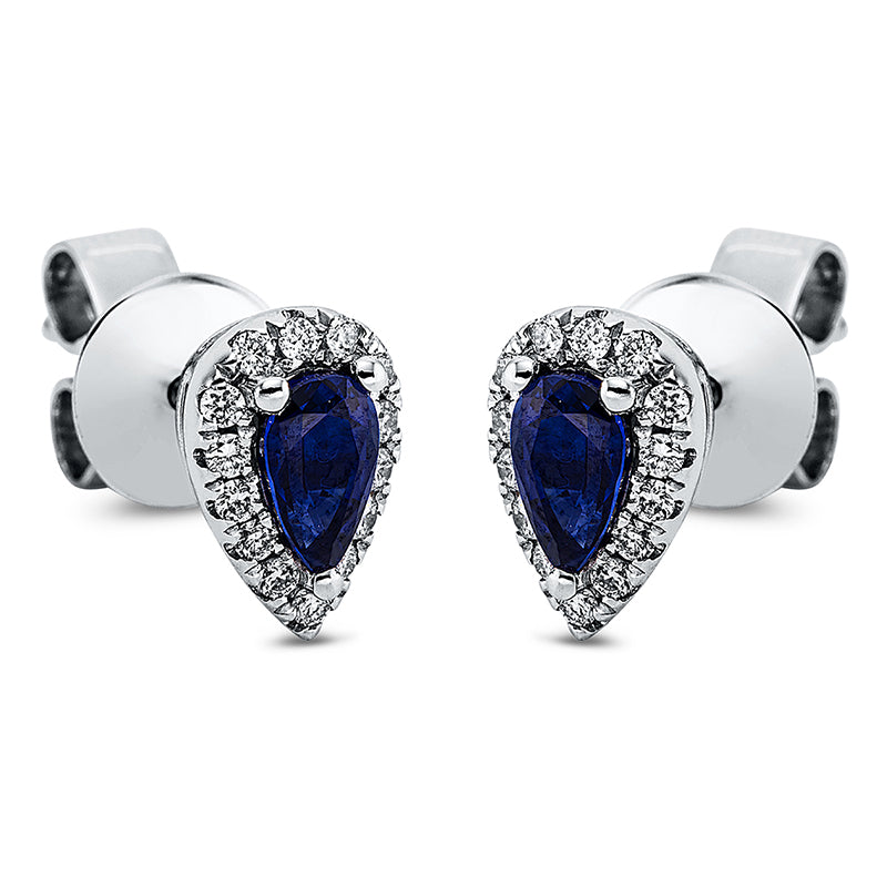 Ohrstecker 18 kt WG, 28 Brill. 0,14 ct, TW-vsi, 2 Saphire 0,63 ct blau