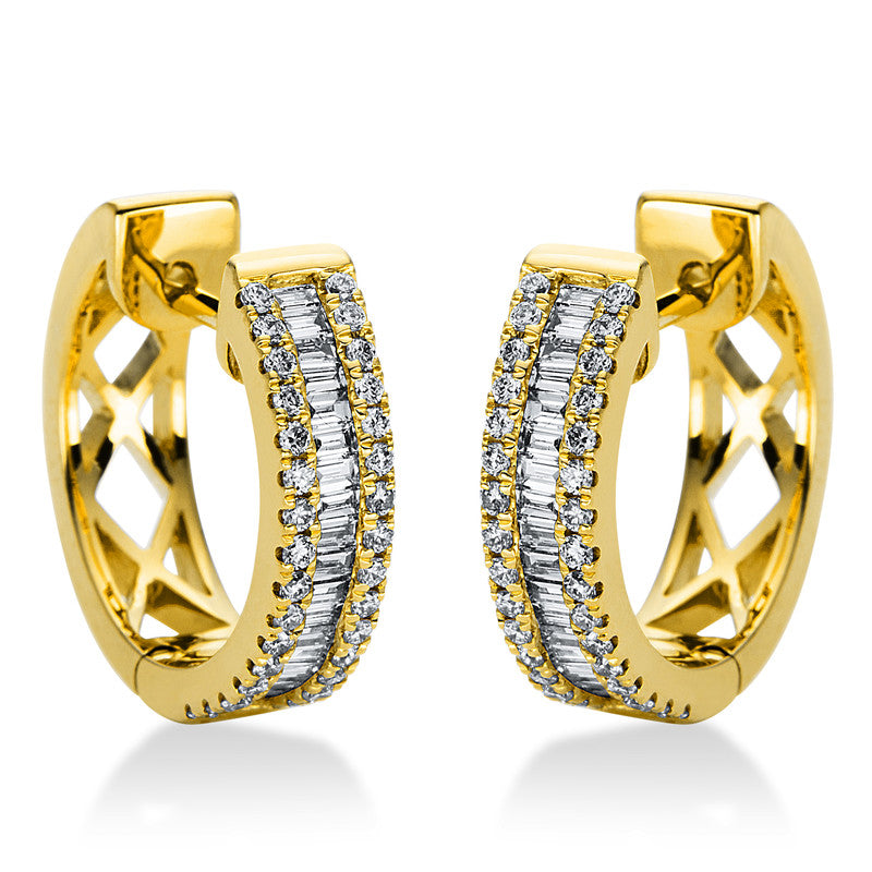 Creolen 18 kt GG, 38 Bag. 0,30 ct, TW-si, 64 Brill. 0,24 ct, TW-si