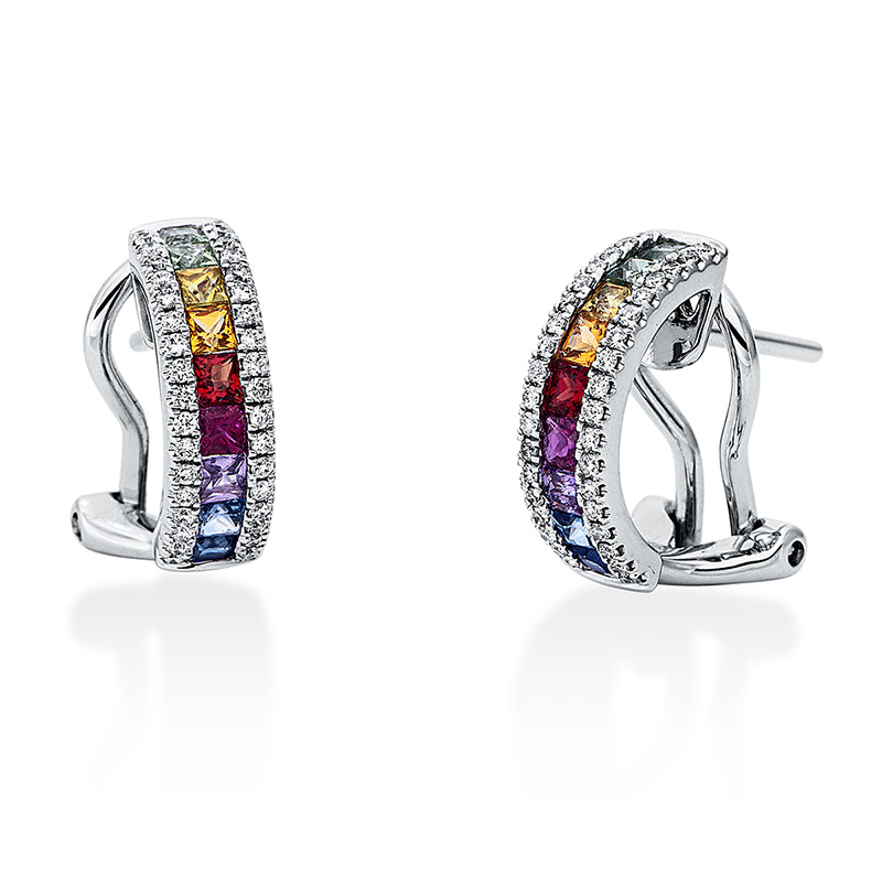 Creolen 18 kt WG, 72 Brill. 0,25 ct, TW-si, 18 Saphire 0,90 ct multicolor