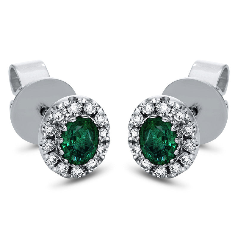 Ohrstecker 18 kt WG, 24 Brill. 0,18 ct, TW-si, 2 Smaragde 0,50 ct grün