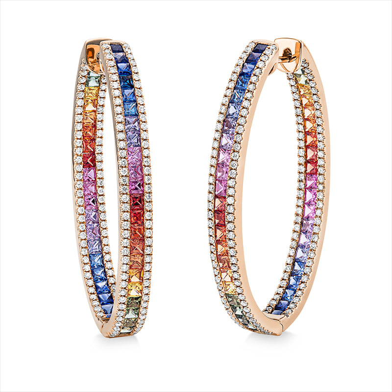 Creolen 18 kt RG, 300 Brill. 1,44 ct, TW-si, 88 Saphire 5,88 ct multicolor