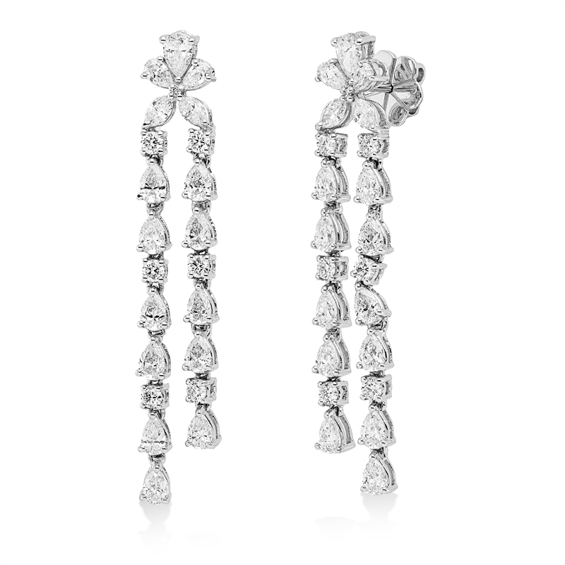 Ohrschmuck 18 kt WG, 28 Tropfen 3,79 ct, TW-vsi/si, 14 Brill. 0,67 ct, TW-vsi/si, 4 Nav. 0,39 ct, TW-vsi/si