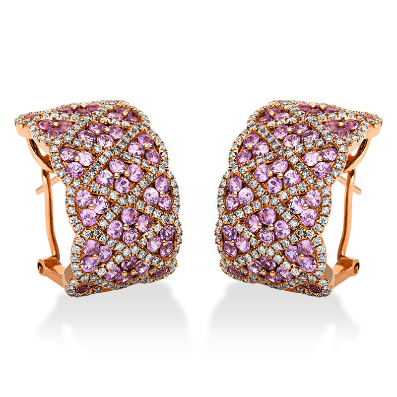 Creolen 18 kt RG, 312 Brill. 1,24 ct, TW-vsi/si, 96 Saphire 4,14 ct pink