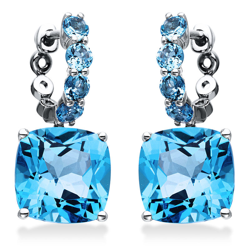 Ohrschmuck 18 kt WG, 2 Blautopase 11,40 ct blau, 8 Blautopase 1,10 ct blau