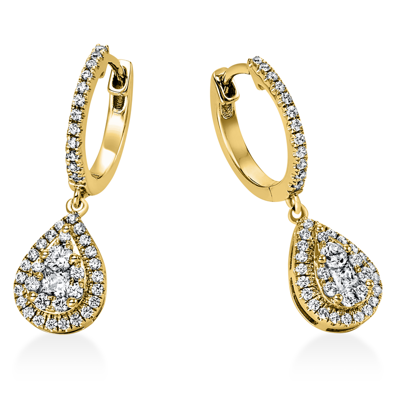 Ohrschmuck 18 kt GG, 2 Brill. 0,06 ct, TW-si, 2 Princ. 0,14 ct, TW-si, 82 Brill. 0,30 ct, TW-si