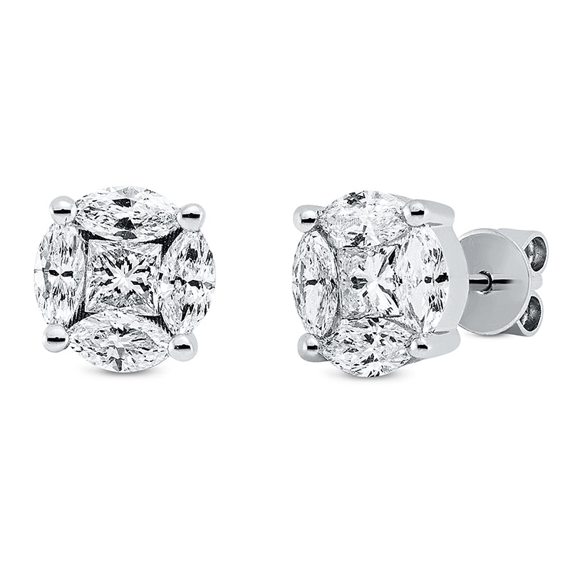 Ohrstecker 18 kt WG, 2 Princ. 0,27 ct, TW-si, 8 Nav. 0,74 ct, TW-si