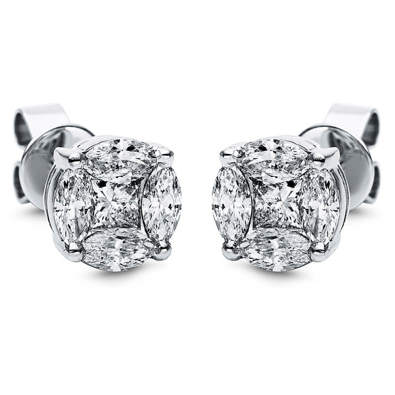 Ohrstecker 18 kt WG, 2 Princ. 0,36 ct, TW-vsi, 8 Nav. 1,09 ct, TW-vsi