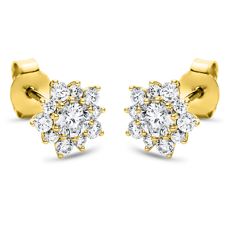 Ohrstecker 14 kt GG, 10 Brill. 0,14 ct, TW-si, 10 Brill. 0,41 ct, TW-si, 2 Brill. 0,50 ct, TW-si