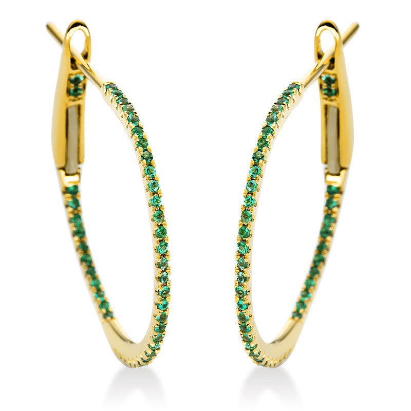 Creolen 18 kt GG, 86 Smaragde 0,17 ct grün