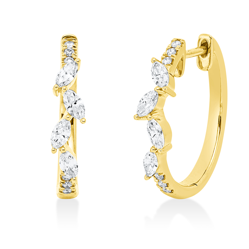 Creolen 18 kt GG, 8 Nav. 0,57 ct, TW-si, 12 Brill. 0,11 ct, TW-si