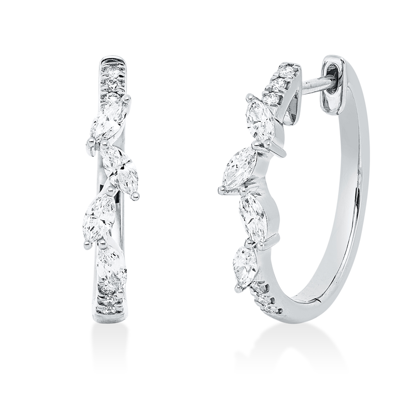Creolen 18 kt WG, 12 Brill. 0,11 ct, TW-si, 8 Nav. 0,50 ct, TW-si