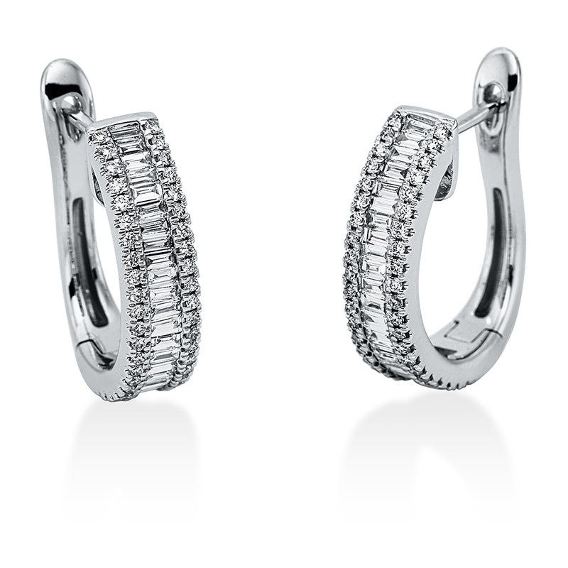 Creolen 18 kt WG, 84 Brill. 0,24 ct, TW-si, 43 Bag. 0,59 ct, TW-si