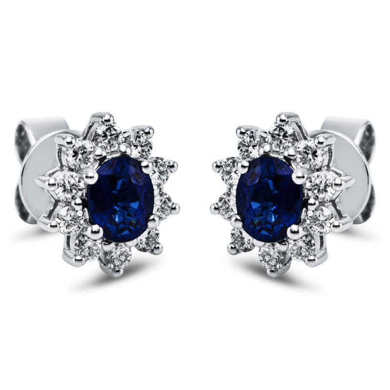 Ohrstecker 18 kt WG, 20 Brill. 0,41 ct, TW-vsi, 2 Saphire 1,04 ct blau