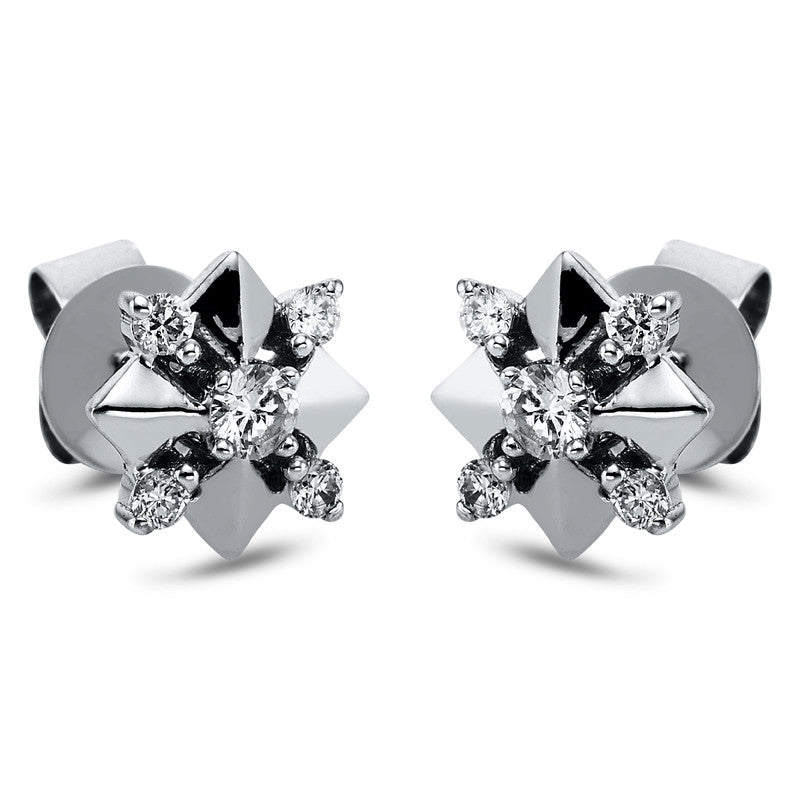 Ohrstecker 18 kt WG, 2 Brill. 0,09 ct, TW-si, 8 Brill. 0,10 ct, TW-si