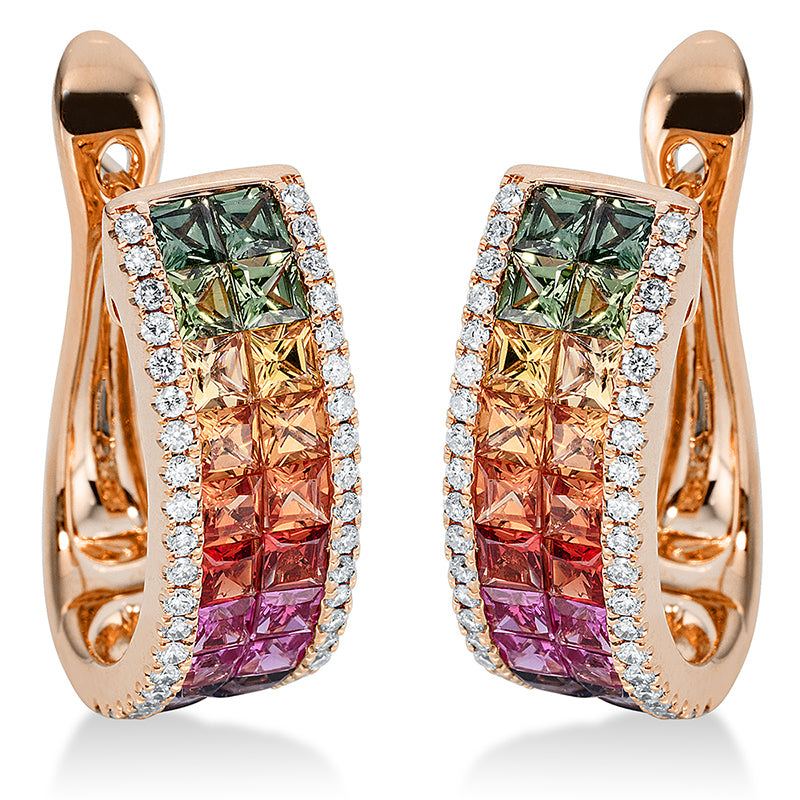 Creolen 18 kt RG, 80 Brill. 0,37 ct, TW-si, 40 Saphire 2,86 ct fancy