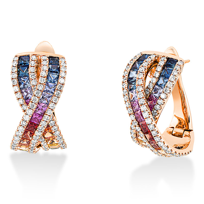 Creolen 18 kt RG, 182 Brill. 1,08 ct, TW-si, 52 Saphire 3,46 ct multicolor