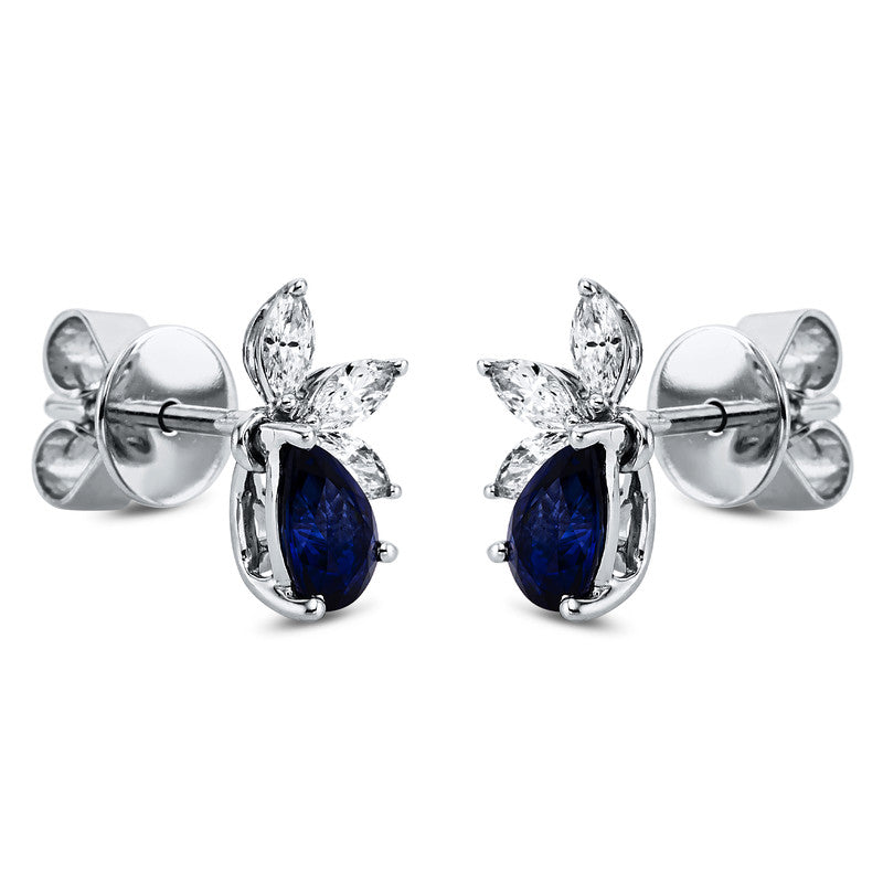 Ohrstecker 18 kt WG, 6 Nav. 0,32 ct, TW-vsi, 2 Saphire 1,03 ct blau