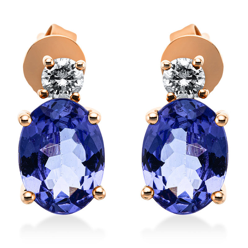 Ohrstecker 18 kt RG, 2 Brill. 0,21 ct, TW-si, 2 Tansanit 2,34 ct blau