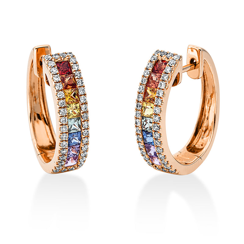 Creolen 18 kt RG, 76 Brill. 0,37 ct, TW-si, 16 Saphire 1,13 ct multicolor