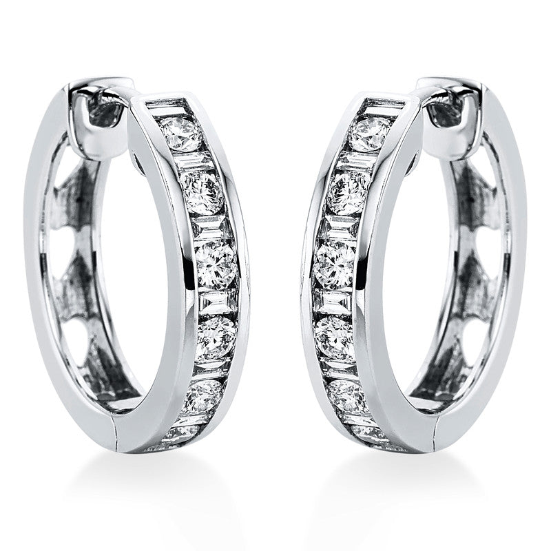 Creolen 18 kt WG, 12 Brill. 0,55 ct, TW-si, 14 Bag. 0,28 ct, TW-si