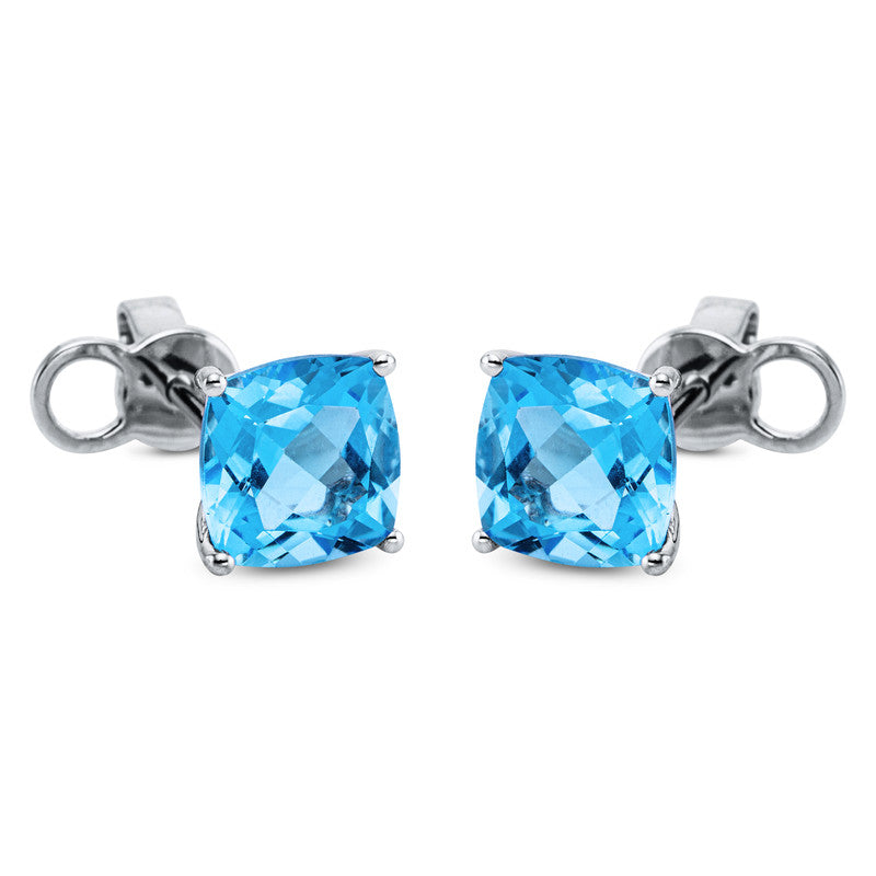 Ohrstecker 18 kt WG, Sicherheitsverschluss, 2 Topase 4,10 ct blau