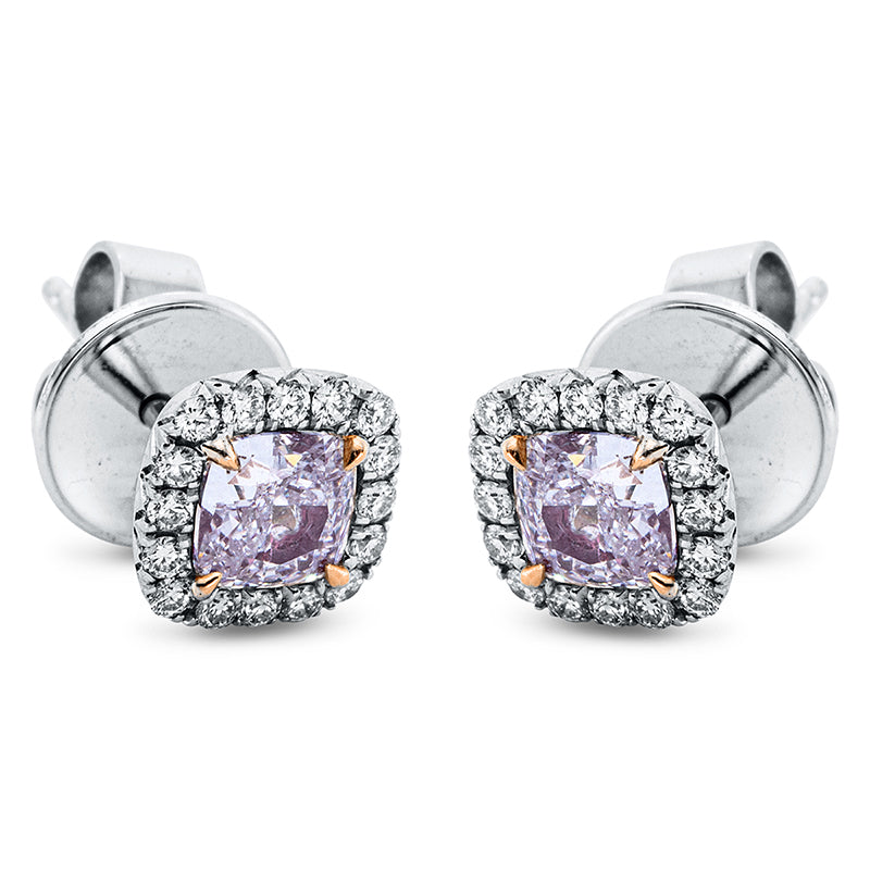 Ohrstecker 18 kt WG+RG, GIA 2 pcs, 32 Brill. 0,18 ct, TW-vsi, 2 Cushion 0,78 ct, pink