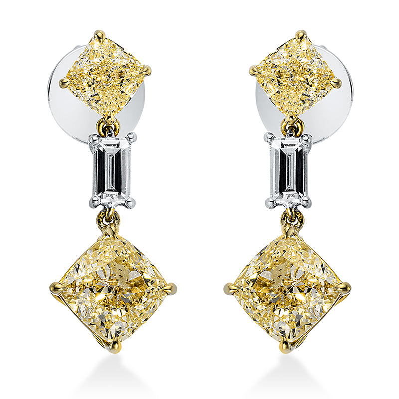 Ohrschmuck 18 kt GG+WG, GIA 4 pcs, 2 Cushion 1,81 ct, gelb-i1, 2 Cushion 4,19 ct, gelb-si2, 2 Bag. 0,46 ct, TW-vsi
