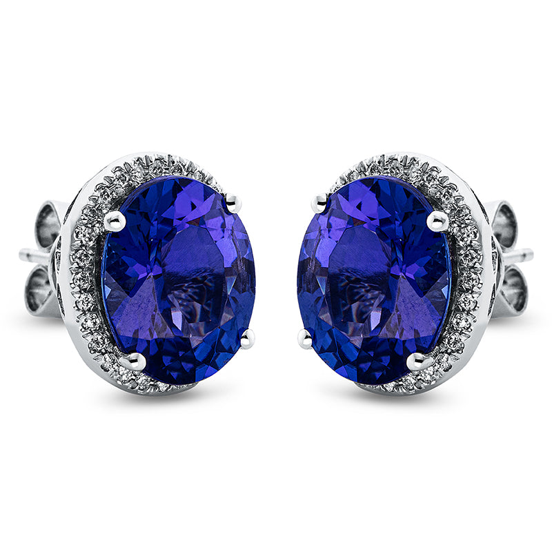 Ohrstecker 14 kt WG, 56 Brill. 0,20 ct, TW-si, 2 Tansanit 7,50 ct blau