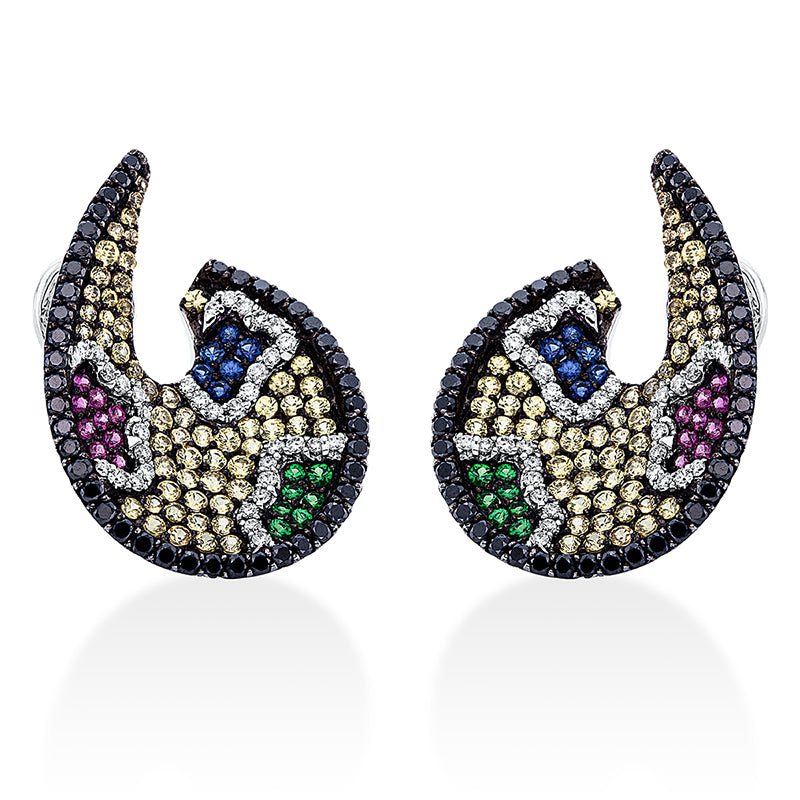 Ohrstecker 18 kt WG, 70 Brill. 0,58 ct, TW-vsi/si, 86 Brill. 1,51 ct, schwarz, 160 Saphire 3,16 ct multicolor