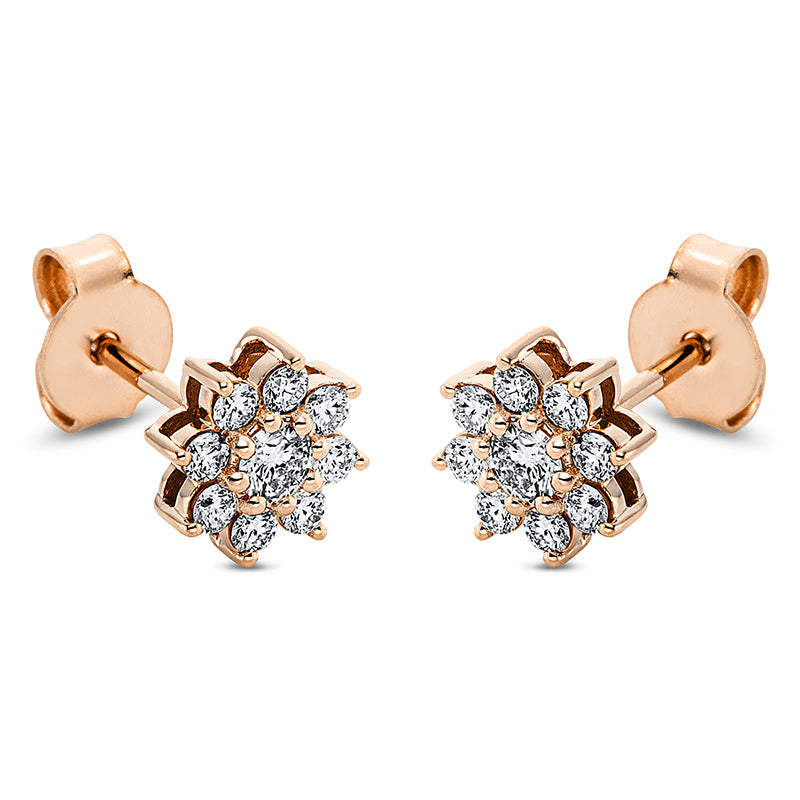 Ohrstecker 18 kt RG, 2 Brill. 0,20 ct, TW-si, 16 Brill. 0,38 ct, TW-si