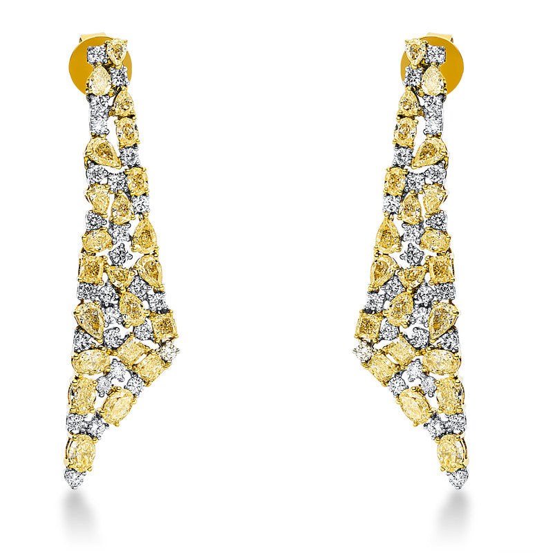 Ohrschmuck 18 kt GG+WG, 52 Brill. 1,79 ct, TW-si, 44 Fant-Schl. 6,42 ct, gelb