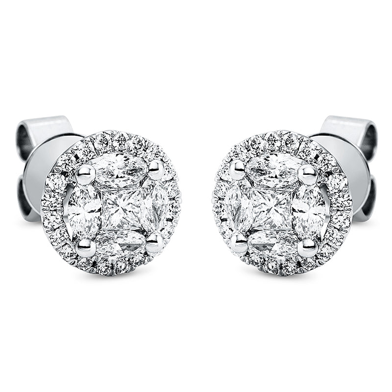 Ohrstecker 18 kt WG, 8 Nav. 0,47 ct, TW-si, 2 Princ. 0,17 ct, TW-si, 40 Brill. 0,22 ct, TW-si