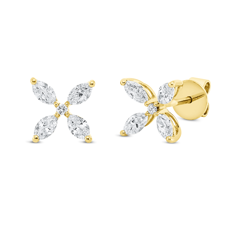 Ohrstecker 18 kt GG, 8 Nav. 0,64 ct, TW-si, 1 Brill. 0,04 ct, TW-si