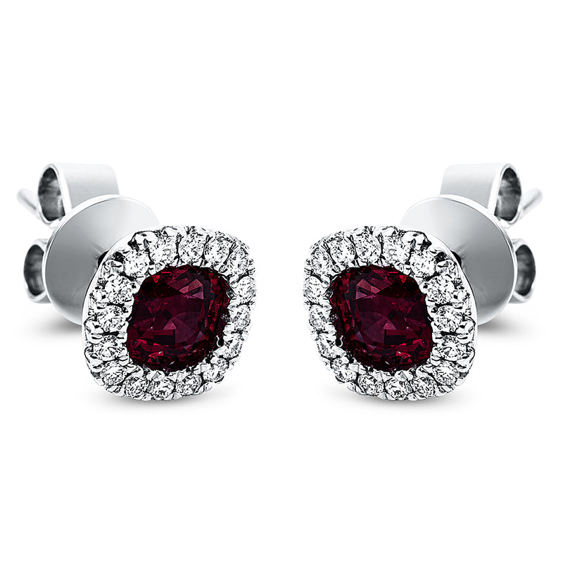 Ohrstecker 18 kt WG, 36 Brill. 0,24 ct, TW-vsi, 2 Rubine 1,43 ct rot
