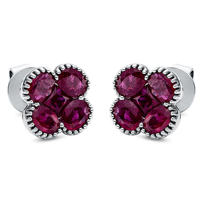 Ohrstecker 18 kt WG, 8 Rubine 1,87 ct rot, 2 Rubine 0,45 ct rot