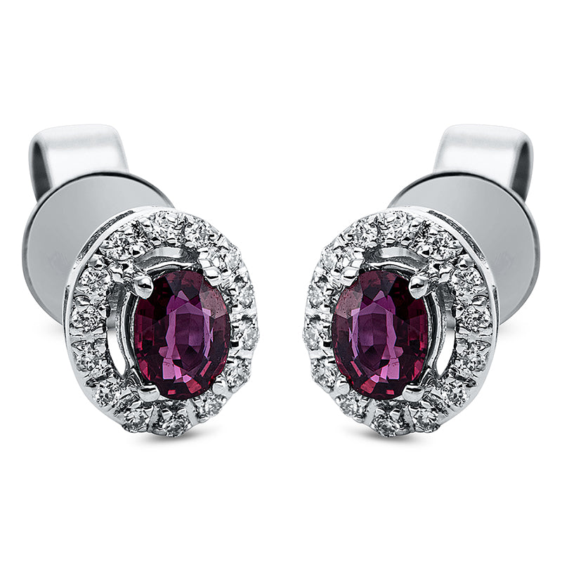 Ohrstecker 18 kt WG, 28 Brill. 0,08 ct, TW-pi, 2 Rubine 0,41 ct rot