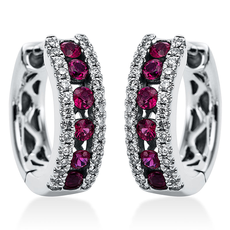 Creolen 18 kt WG, 56 Brill. 0,17 ct, TW-si, 12 Rubine 0,35 ct rot