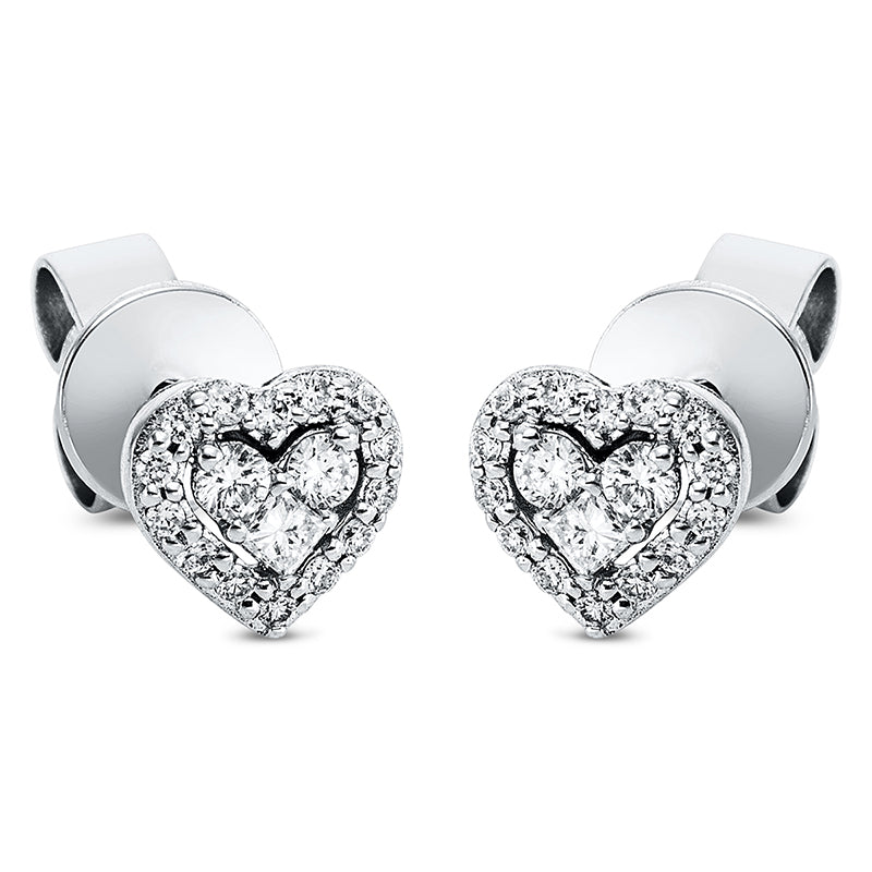 Ohrstecker 18 kt WG, 2 Princ. 0,04 ct, TW-si, 4 Brill. 0,06 ct, TW-si, 28 Brill. 0,09 ct, TW-si