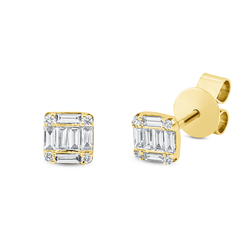 Ohrstecker 18 kt GG, 8 Brill. 0,06 ct, TW-si, 12 Bag. 0,26 ct, TW-vsi