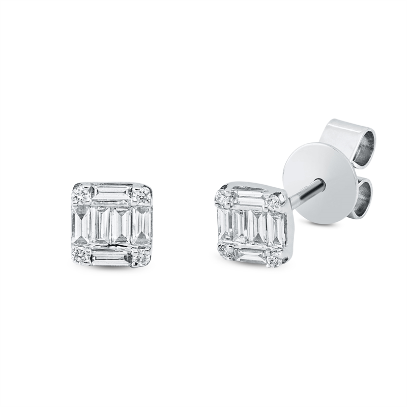 Ohrstecker 18 kt WG, 12 Bag. 0,28 ct, TW-vsi, 8 Brill. 0,04 ct, TW-vsi