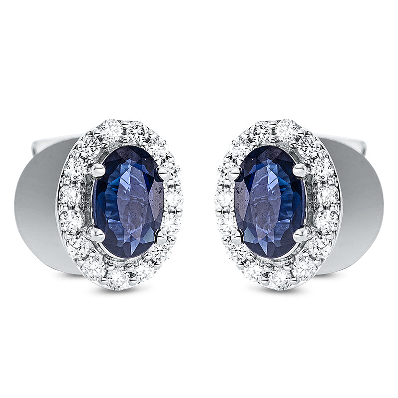 Ohrstecker 18 kt WG, 30 Brill. 0,15 ct, TW-si, 2 Saphire 0,68 ct blau