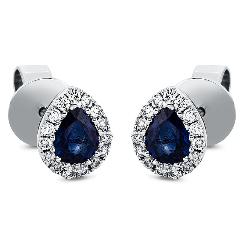 Ohrstecker 18 kt WG, 30 Brill. 0,15 ct, TW-si, 2 Saphire 0,75 ct blau