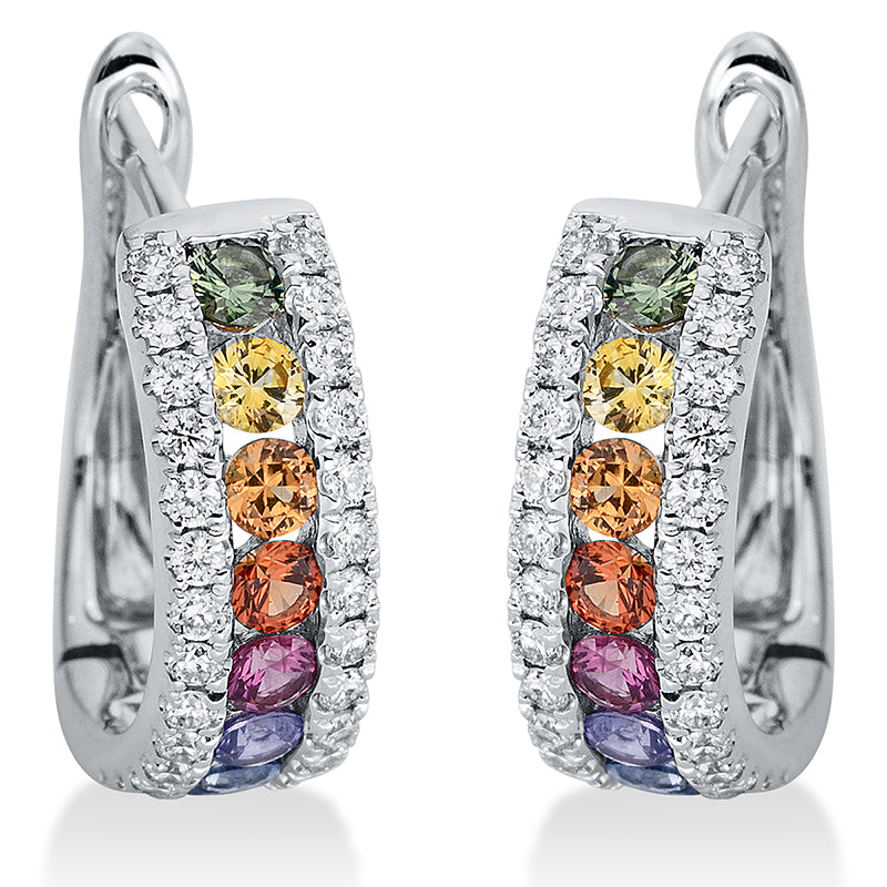 Creolen 18 kt WG, 56 Brill. 0,33 ct, TW-si, 16 Saphire 0,64 ct fancy