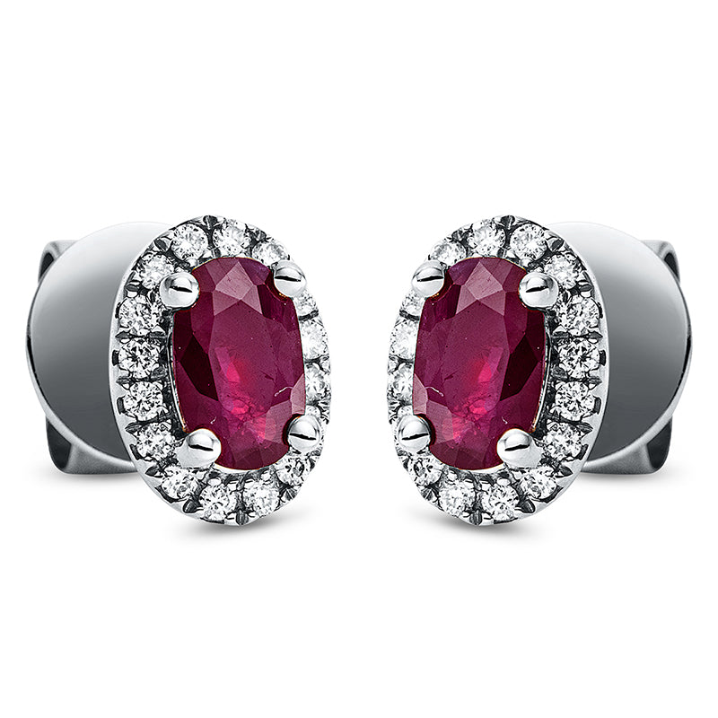 Ohrstecker 18 kt WG, 32 Brill. 0,10 ct, TW-si, 2 Rubine 0,53 ct rot