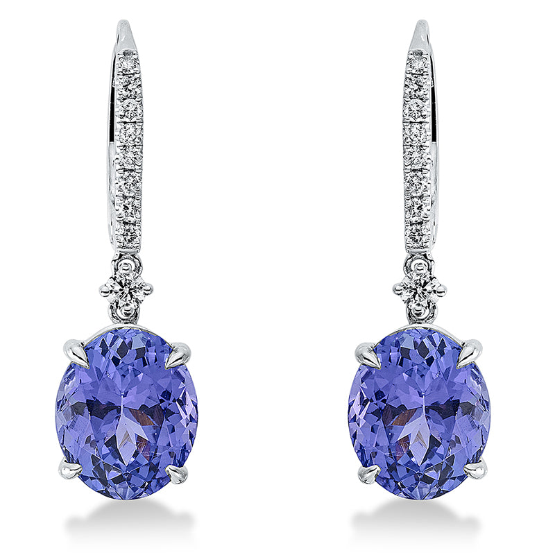 Ohrschmuck 18 kt WG, 18 Brill. 0,25 ct, TW-pi, 2 Tansanit 6,21 ct blau