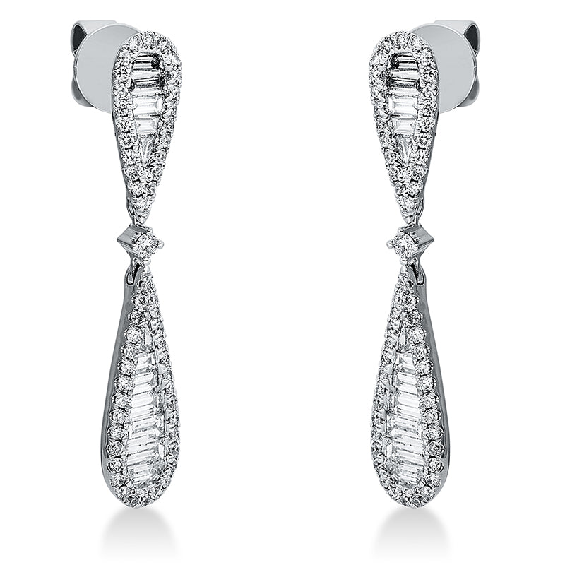 Ohrschmuck 18 kt WG, 22 Trap. 1,12 ct, TW-si, 2 Brill. 0,03 ct, TW-si, 106 Brill. 0,57 ct, TW-si